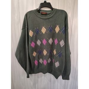 Vintage Resilio Sport Men's Argyle Grandpa Sweater Green Knit Preppy Size XL